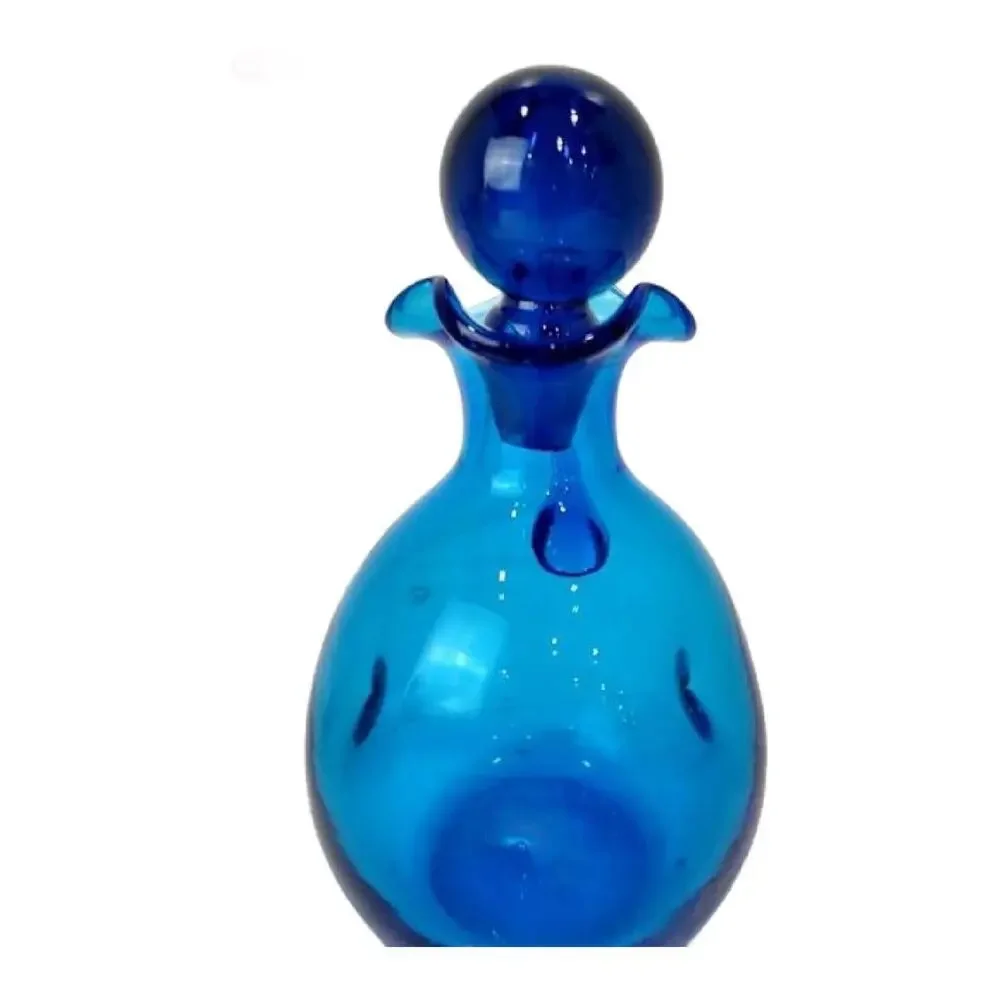 Mid Century Bischoff Pinched Decanter Blue W/stopper  8.75